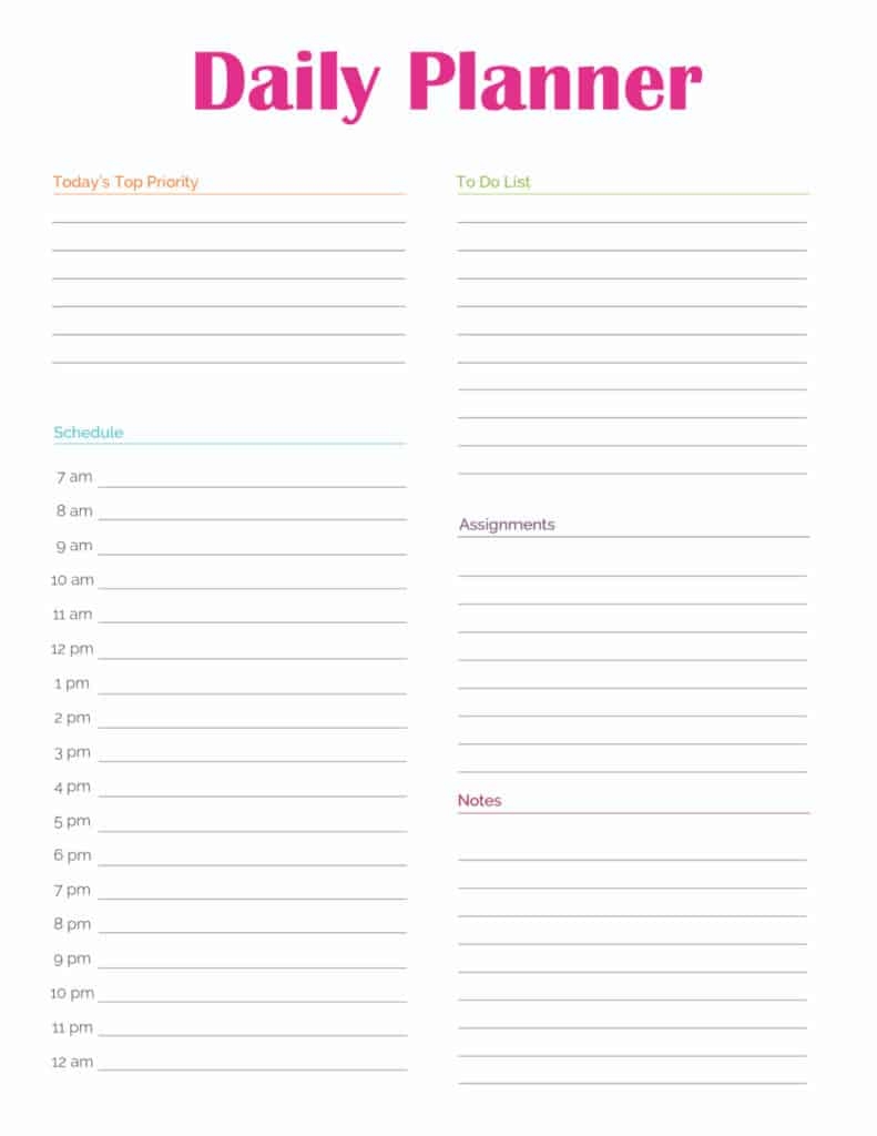 daily organizer template printable