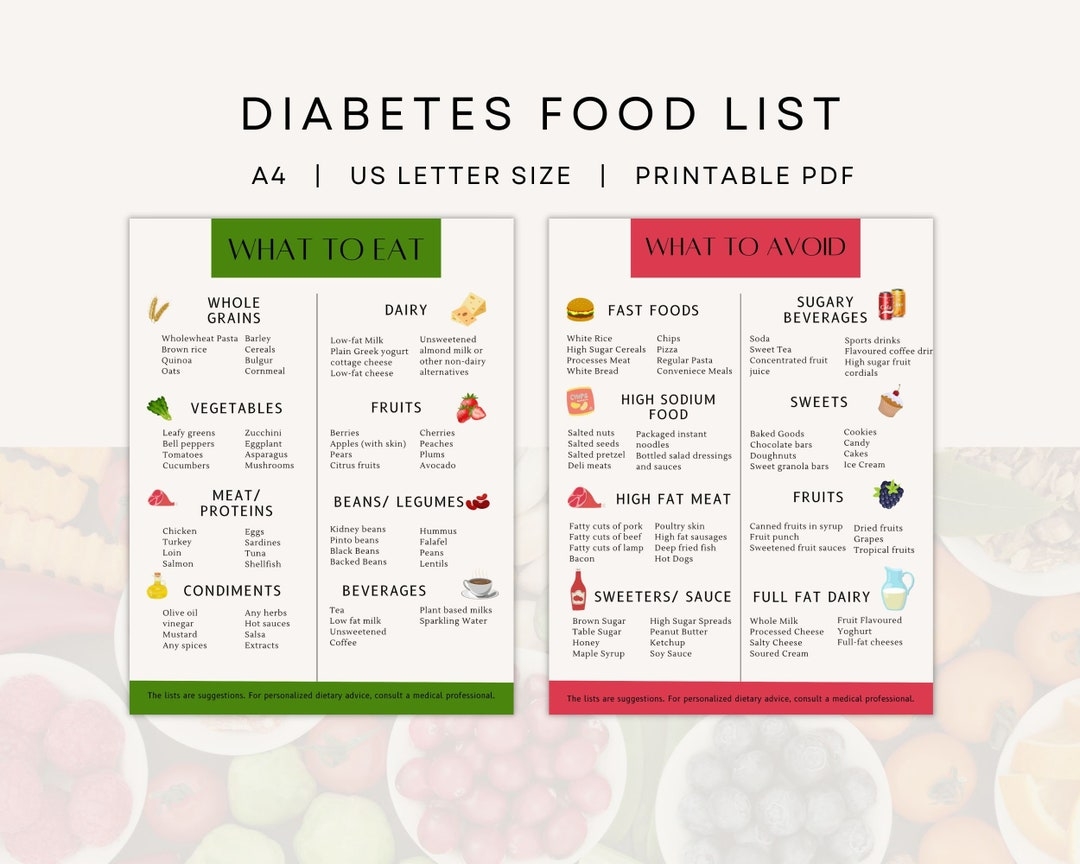 diabetic food chart printable