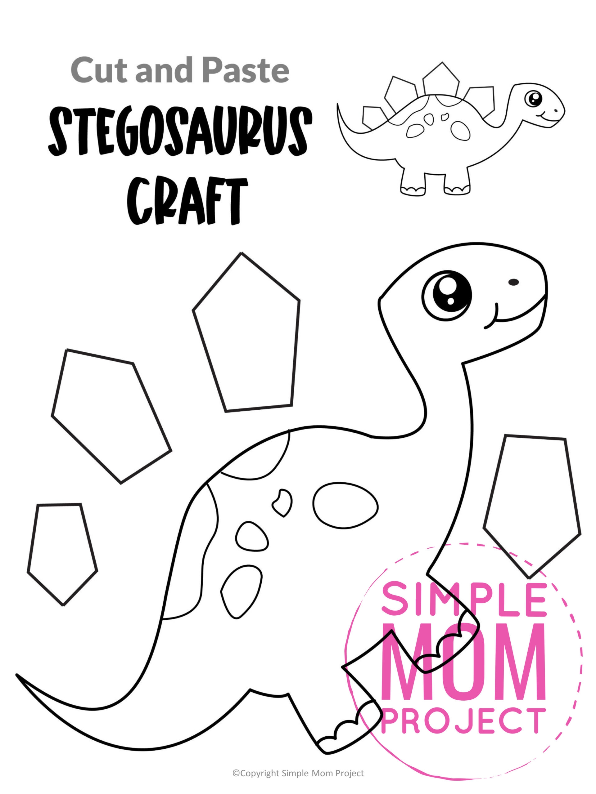 Dinosaur Crafts 10 Black White Printable Cut Paste Templates For Kids Simple Mom Project Store