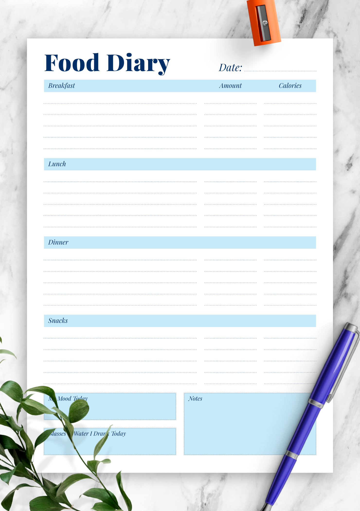 Download Printable Daily Food Diary Template PDF Download Printable Daily Food Diary Template PDF