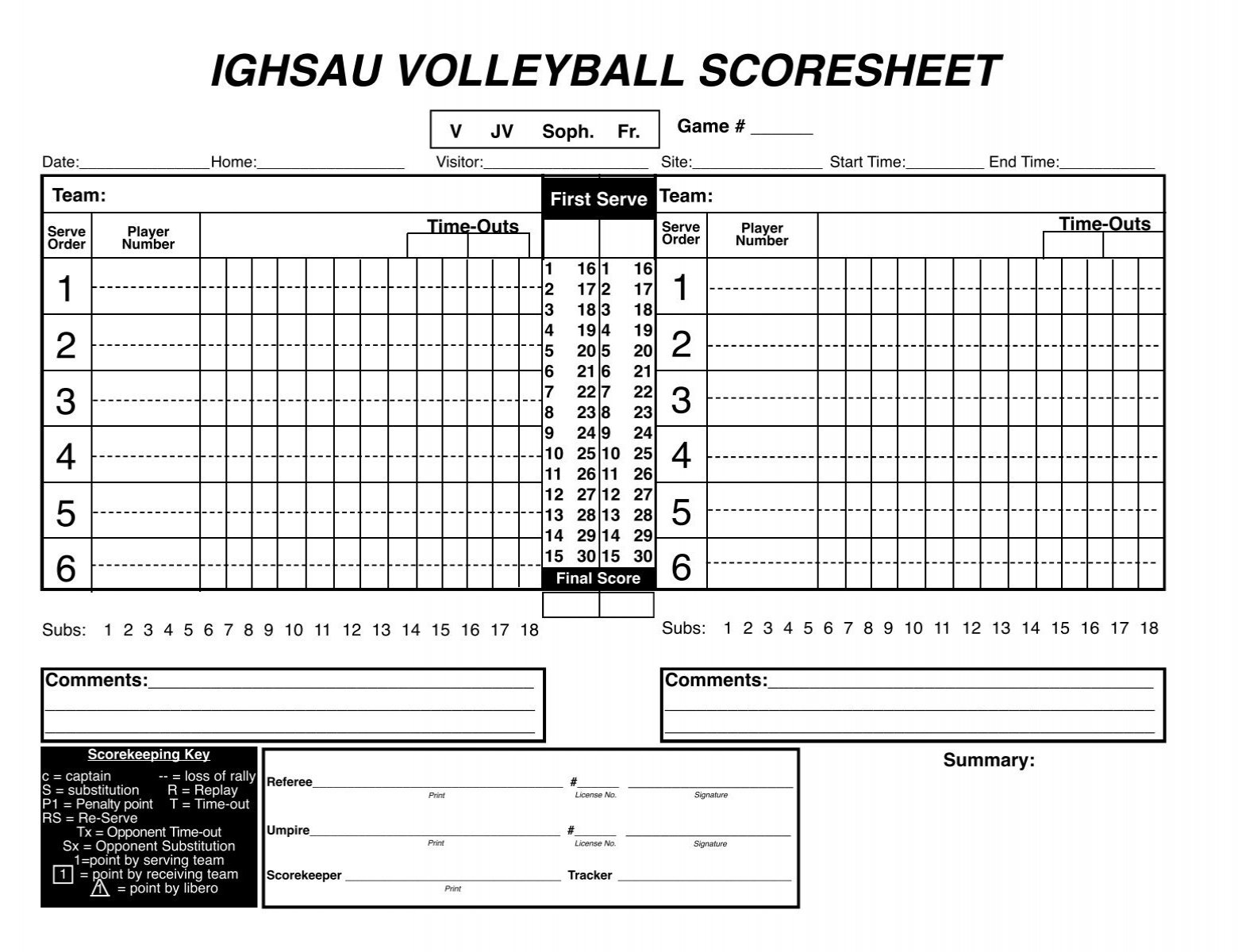 volleyball score sheet printable