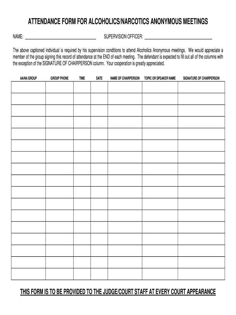 aa attendance sheet printable