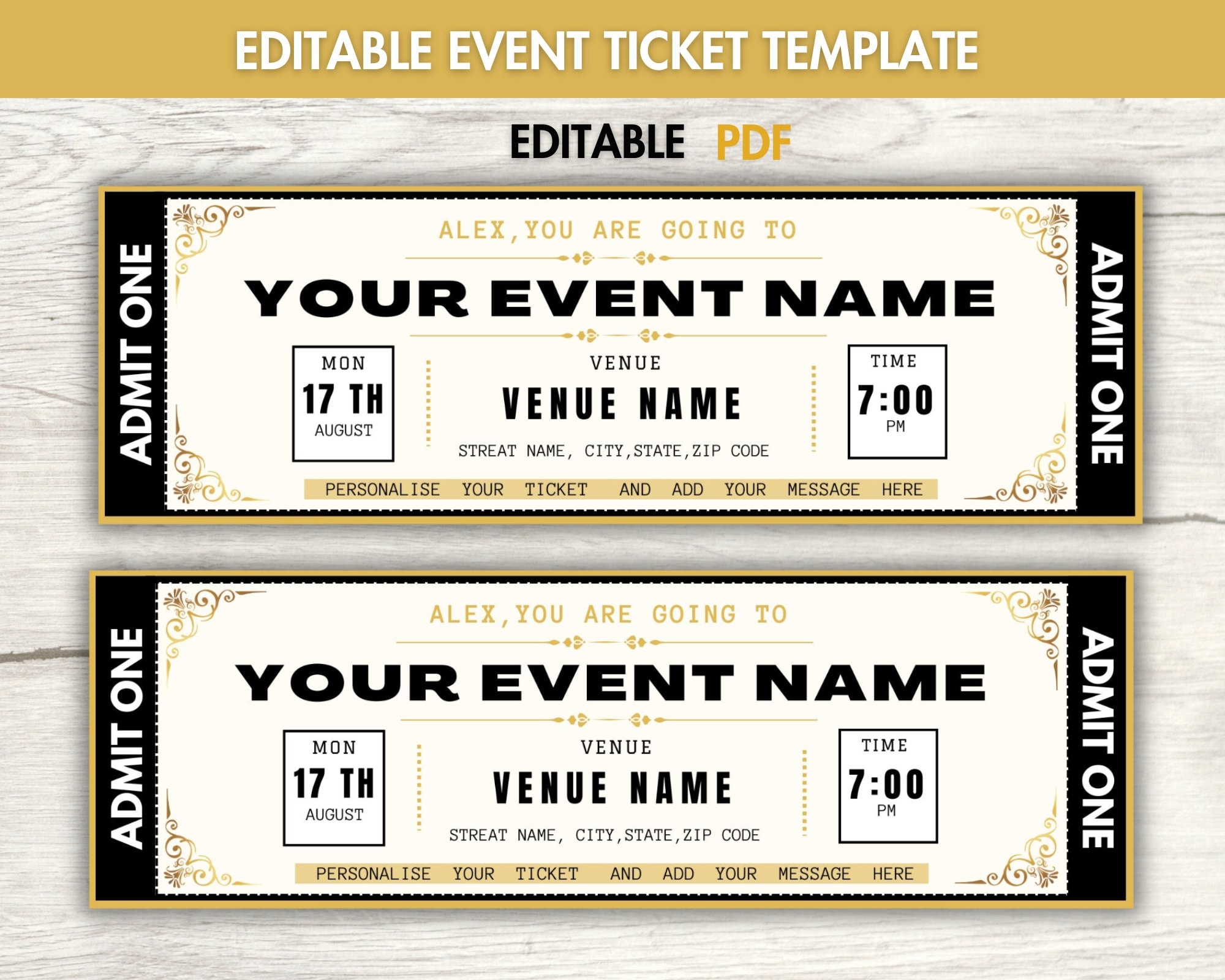 Editable Event Ticket Template Printable Ticket Gift Ticket Concert Ticket Template Surprise Ticket Invitation Ticket Instant Download Etsy