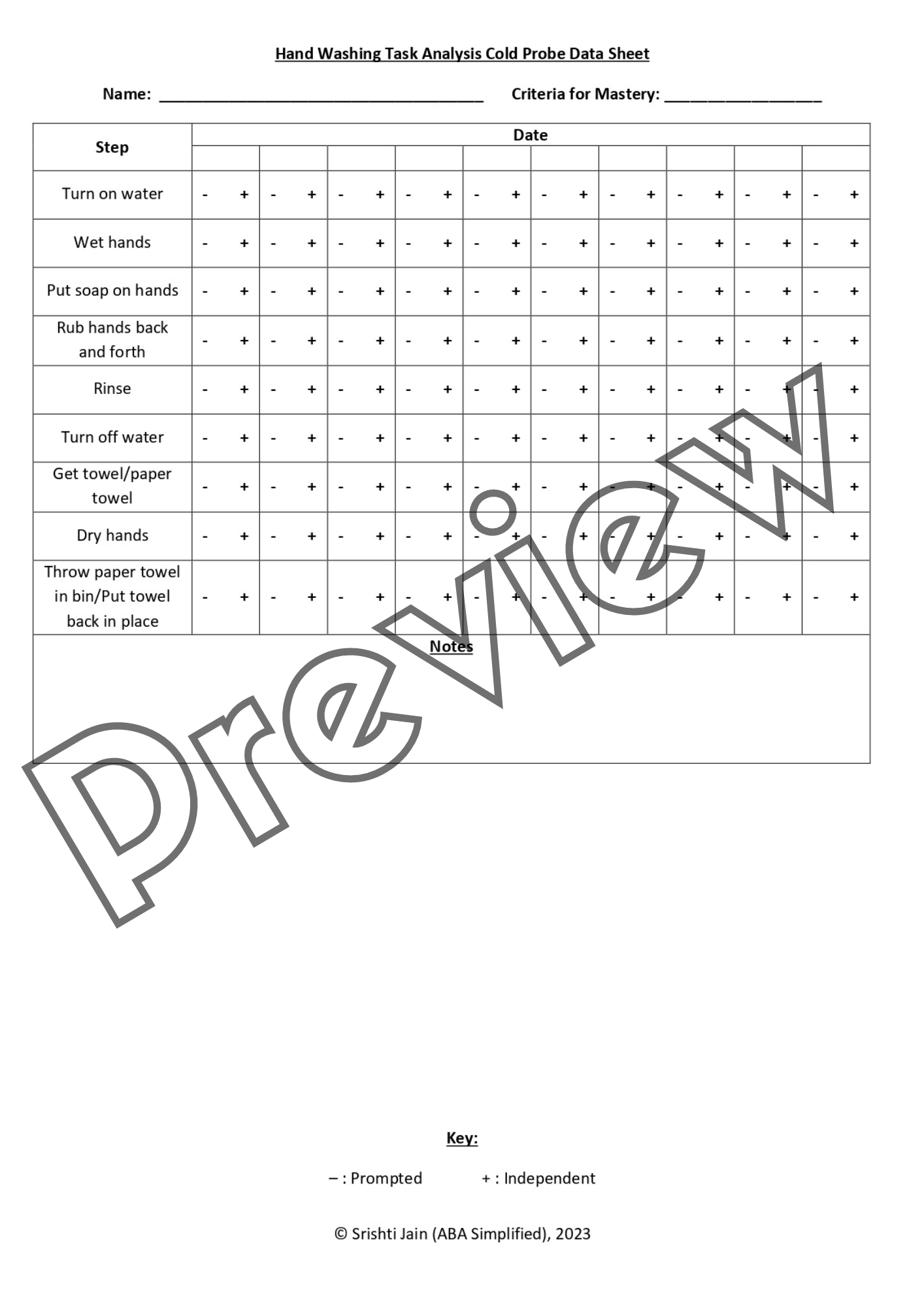 toileting data sheet printable