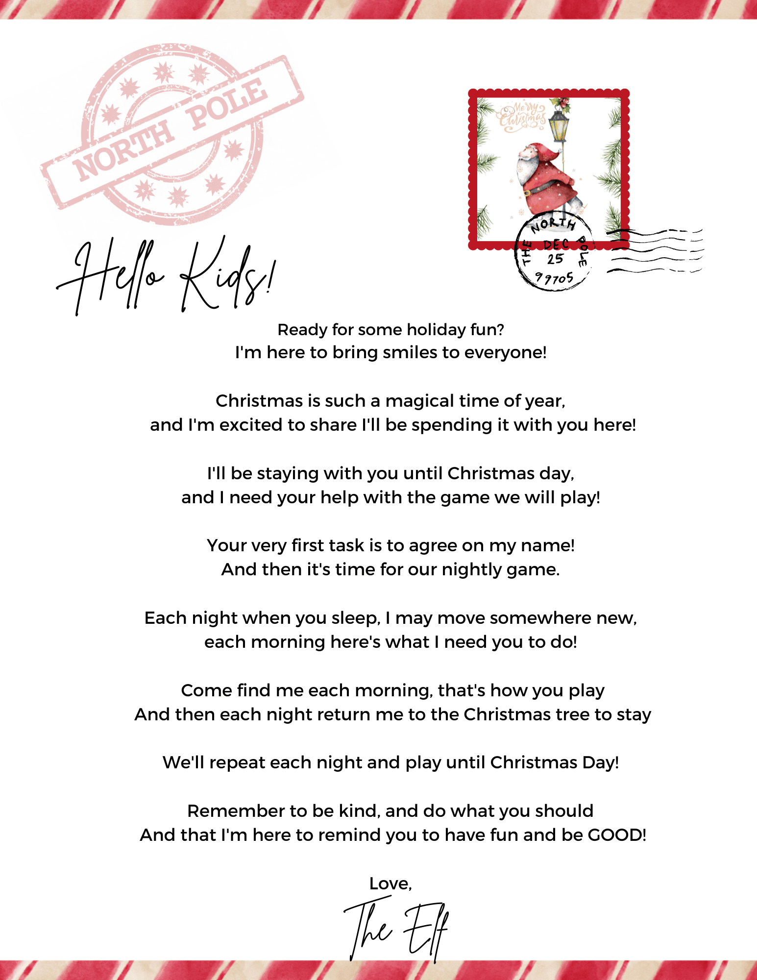 elf on shelf letter printable