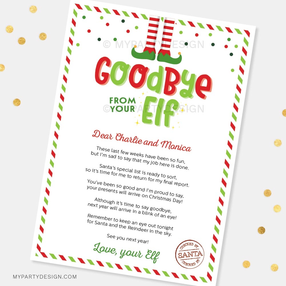 printable elf goodbye letter
