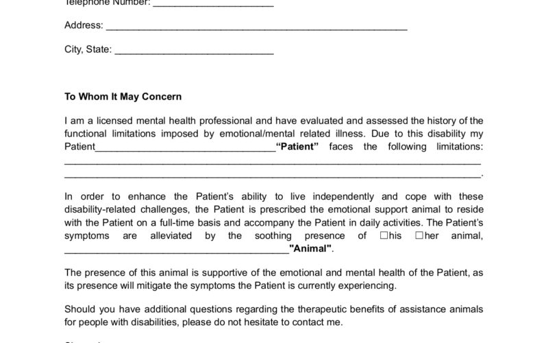 Emotional Support Animal Letter Your Guide Free Template