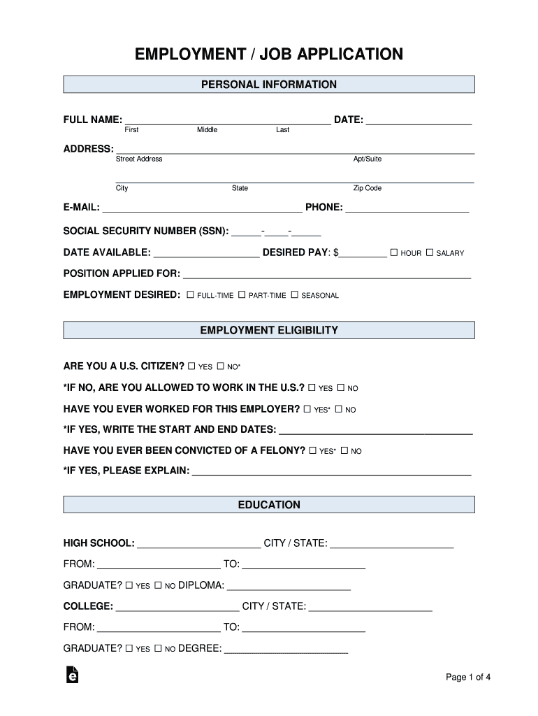 EmploymentJob Application Form Fill Online Printable Fillable Blank PdfFiller