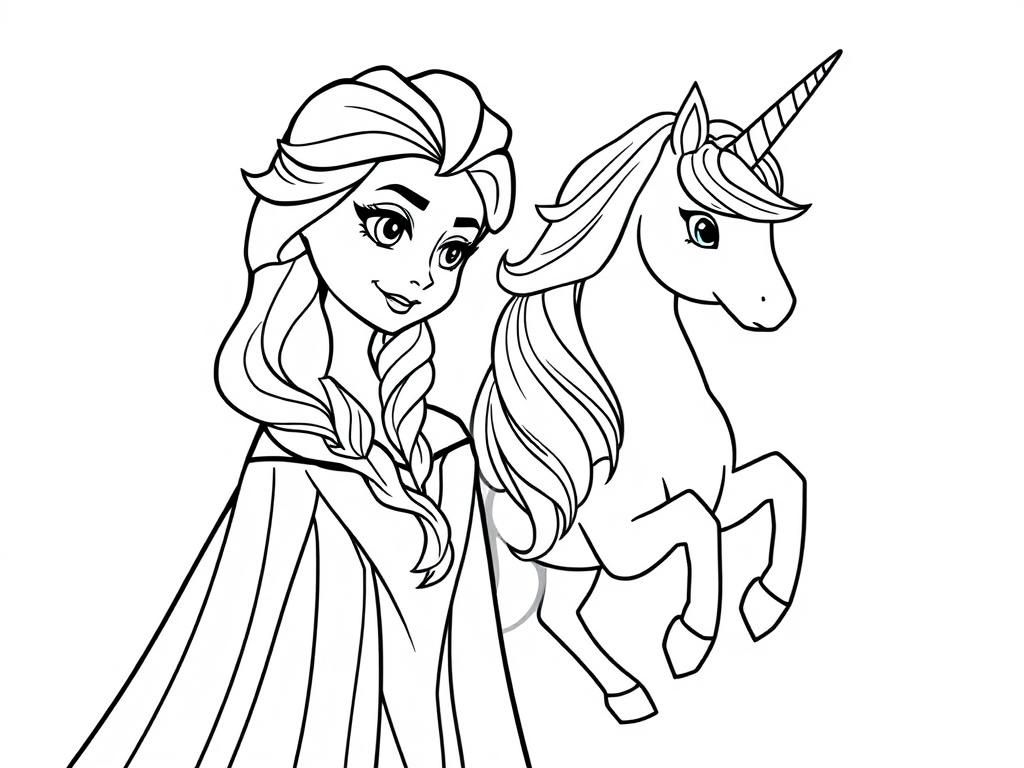 Enchanting Elsa And Unicorn Coloring Page Free Printable Coloring Page