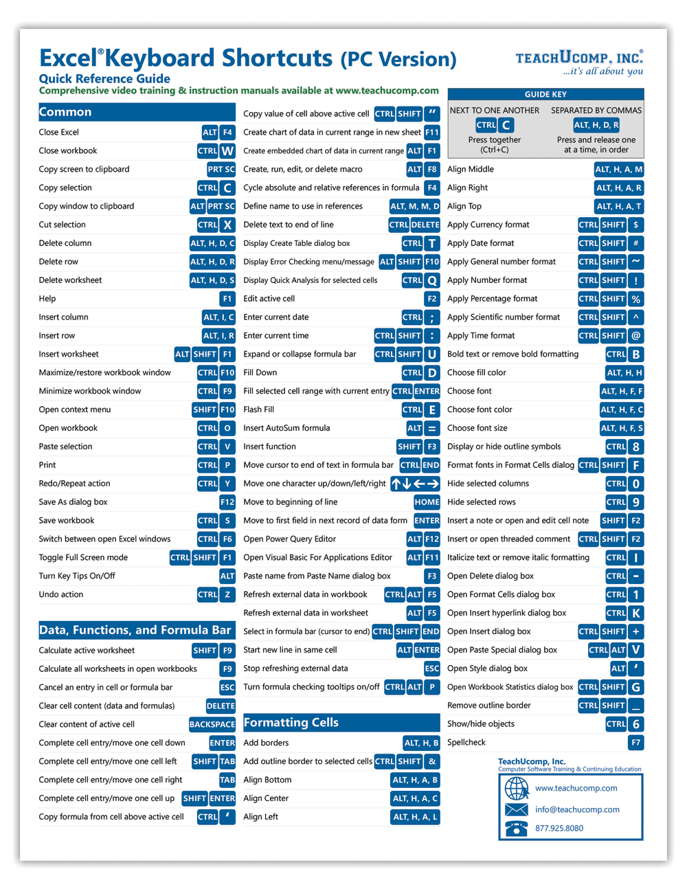Excel Keyboard Shortcuts Cheat Sheet TeachUcomp Inc 