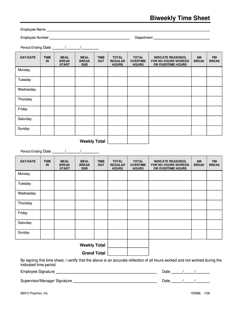 Fillable Online Biweekly Timesheet Pdf Fax Email Print PdfFiller