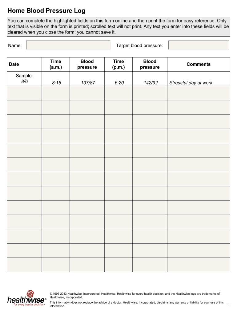 Fillable Online Intermountainhealthcare Blood Pressure Chart Fax Email Print PdfFiller