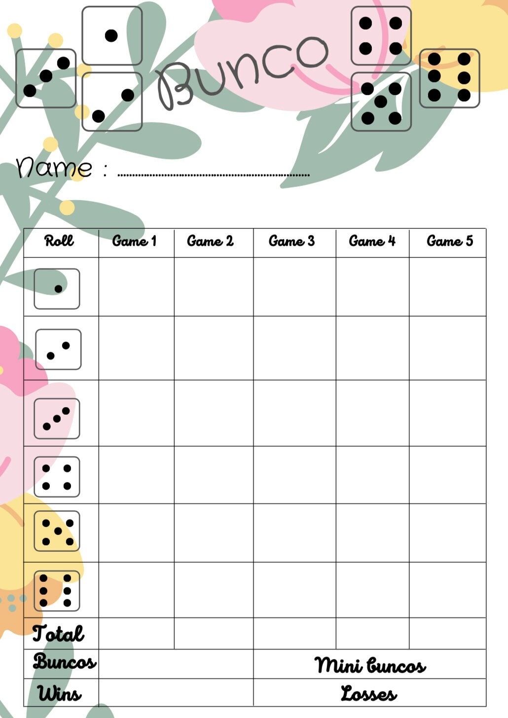 Floral Bunco Score Card Bunco Scoresheet Bunco Score Pads Printable File PDF Download 8 5x11 Etsy Sweden