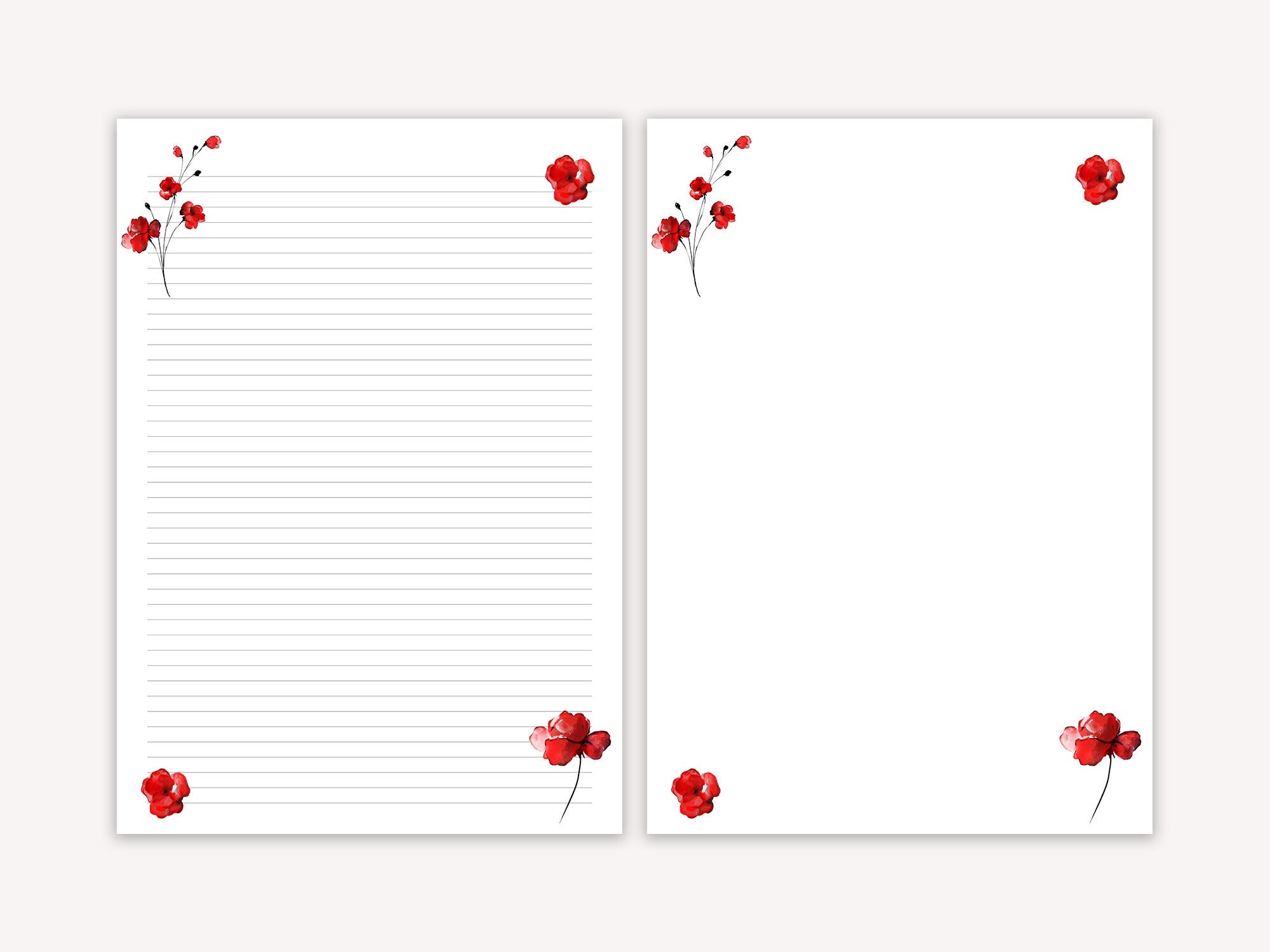 Floral Letter Writing Paper Lined Stationery Set digital Download Etsy