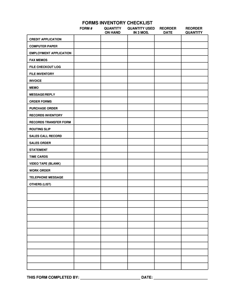 Forms Inventory Checklist Fill Online Printable Fillable Blank PdfFiller