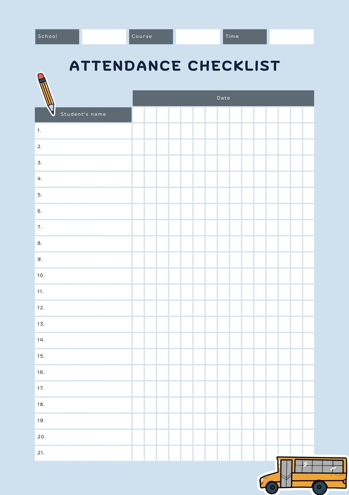 free printable attendance sheet