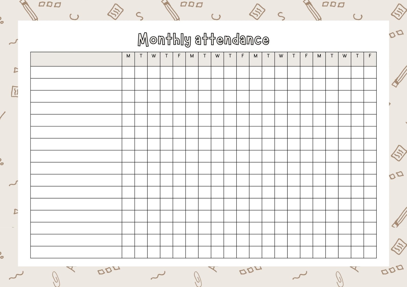 attendance sheet free printable