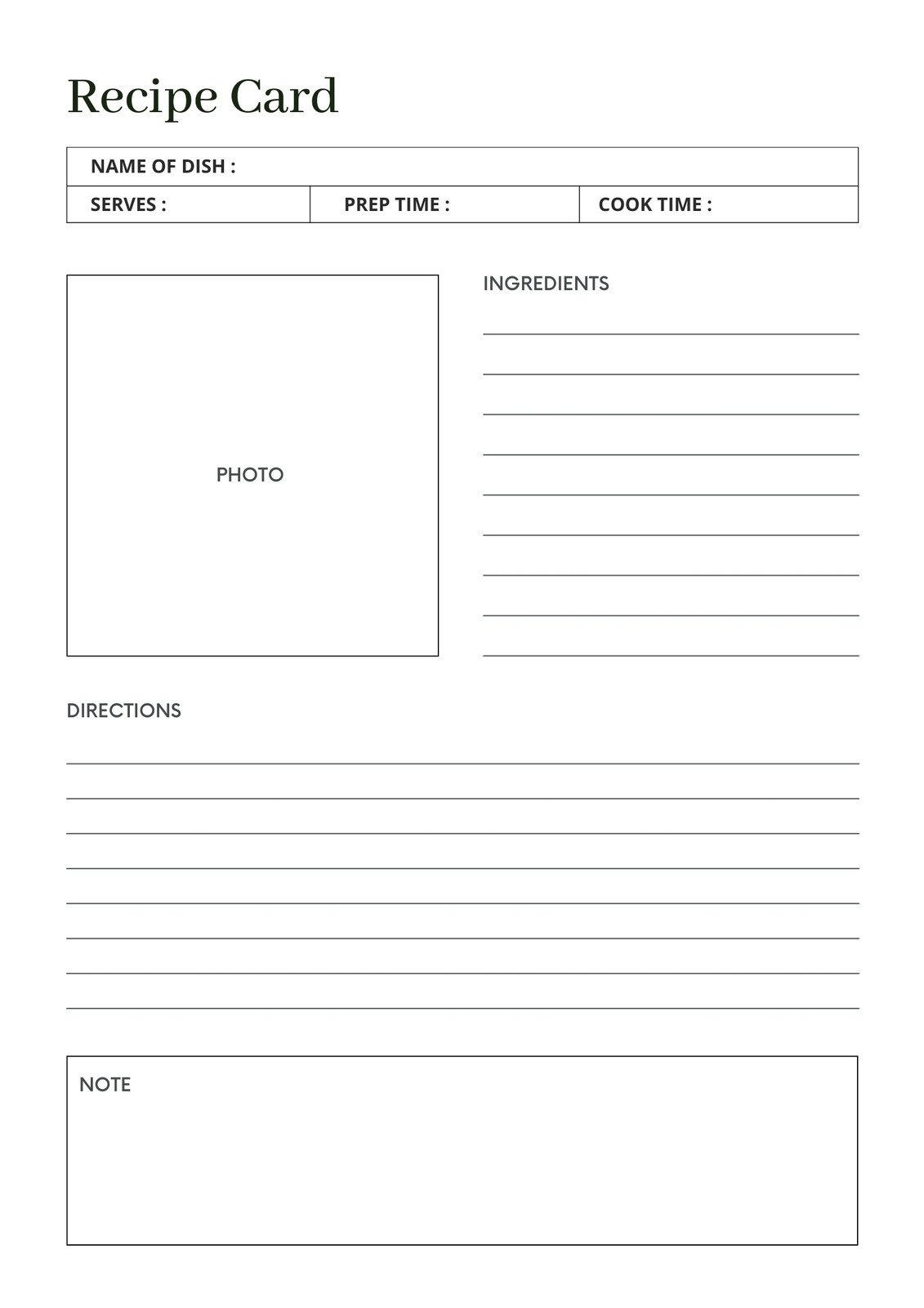 recipe template free printable