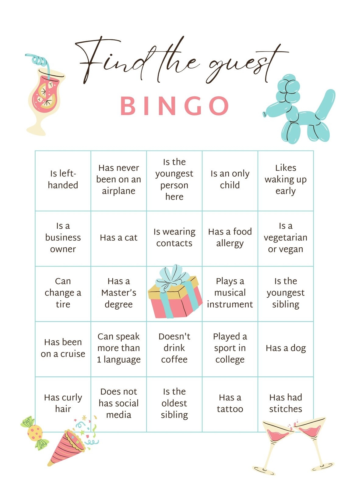 bingo card template printable