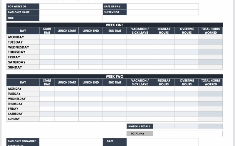 Free Biweekly Timesheet Templates Smartsheet