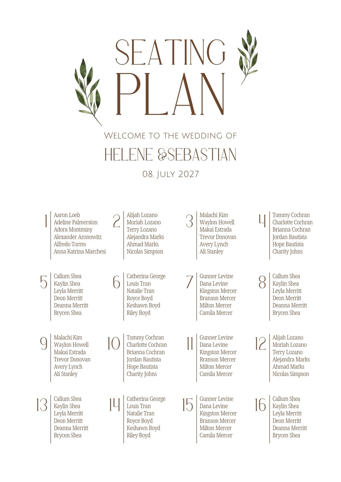 printable seating chart