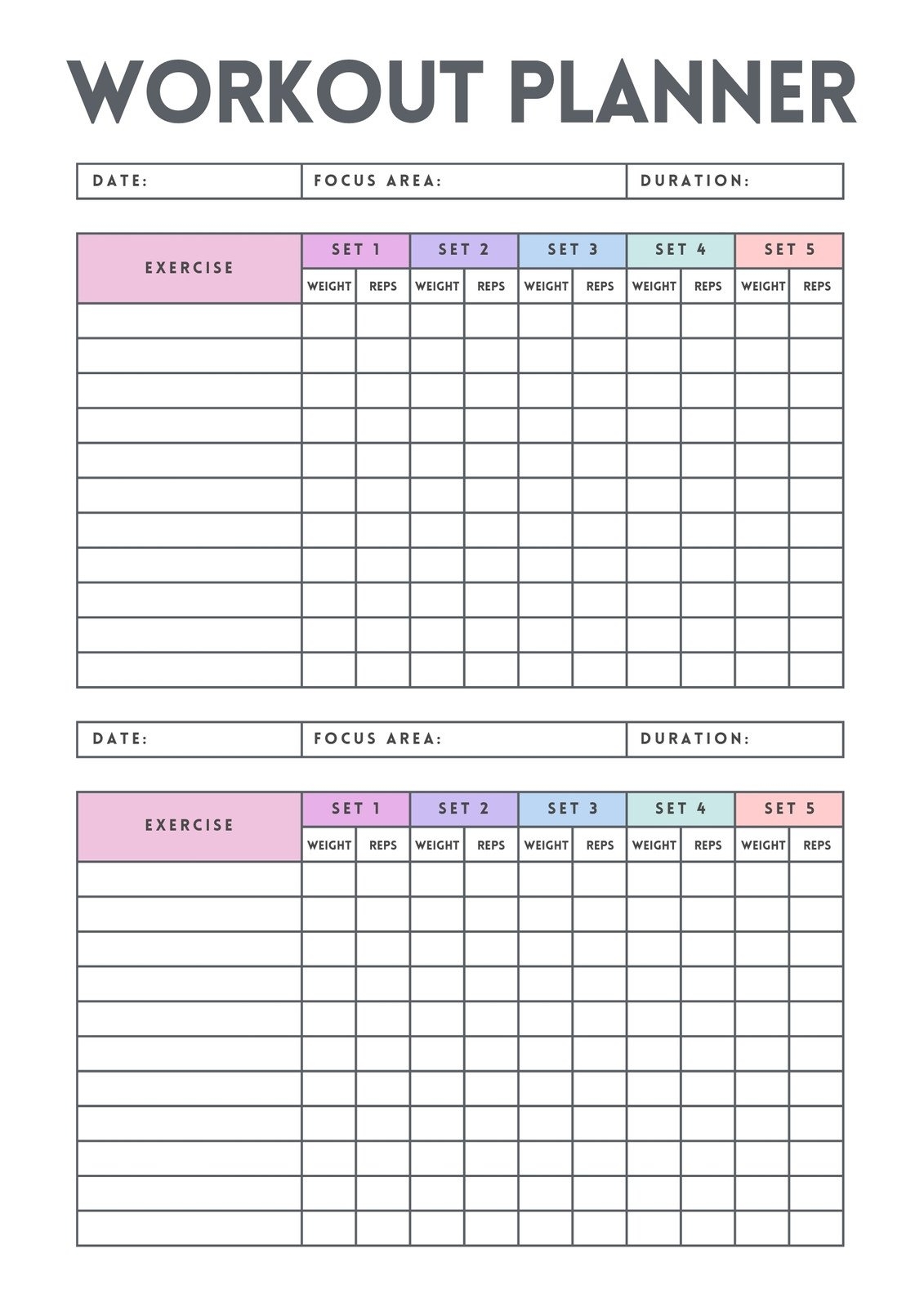 Free Custom Printable Workout Planner Templates Online Canva Free Custom Printable Workout Planner Templates Online Canva