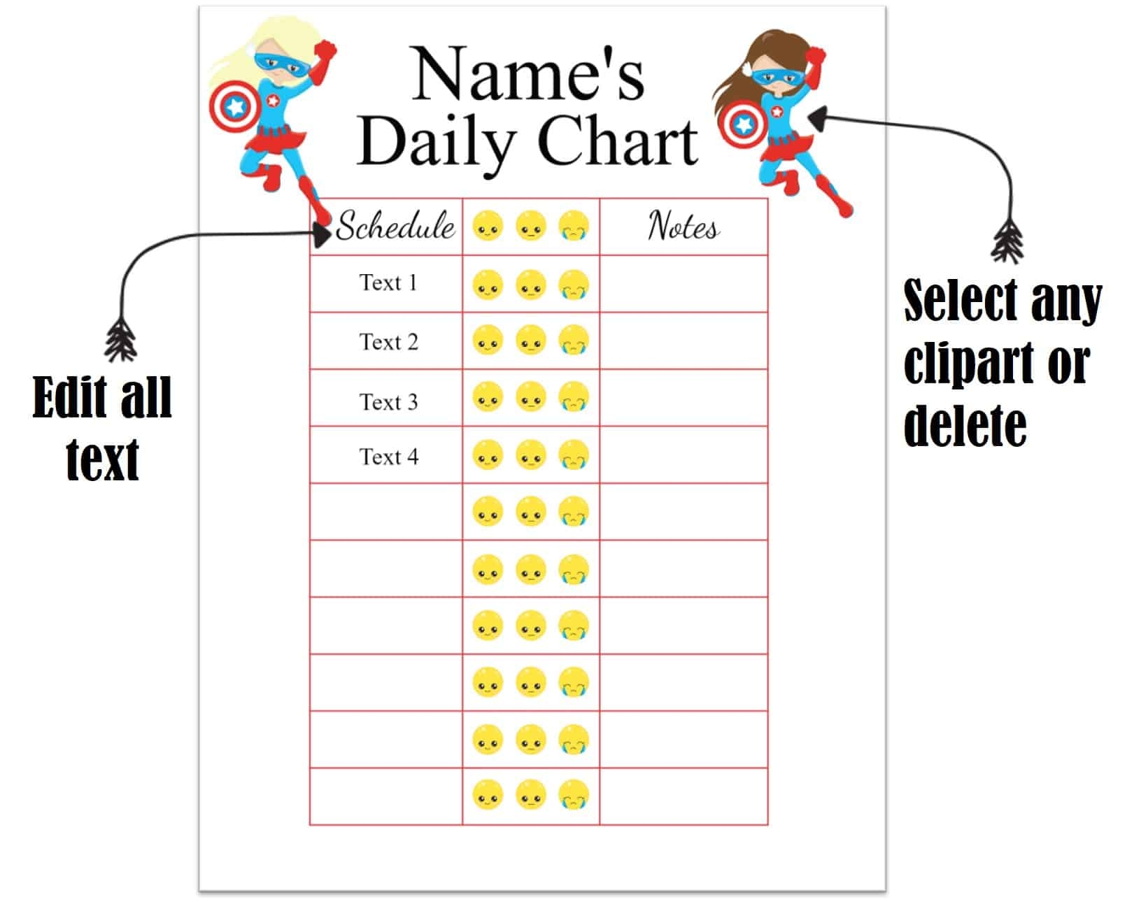 free printable daily behavior charts