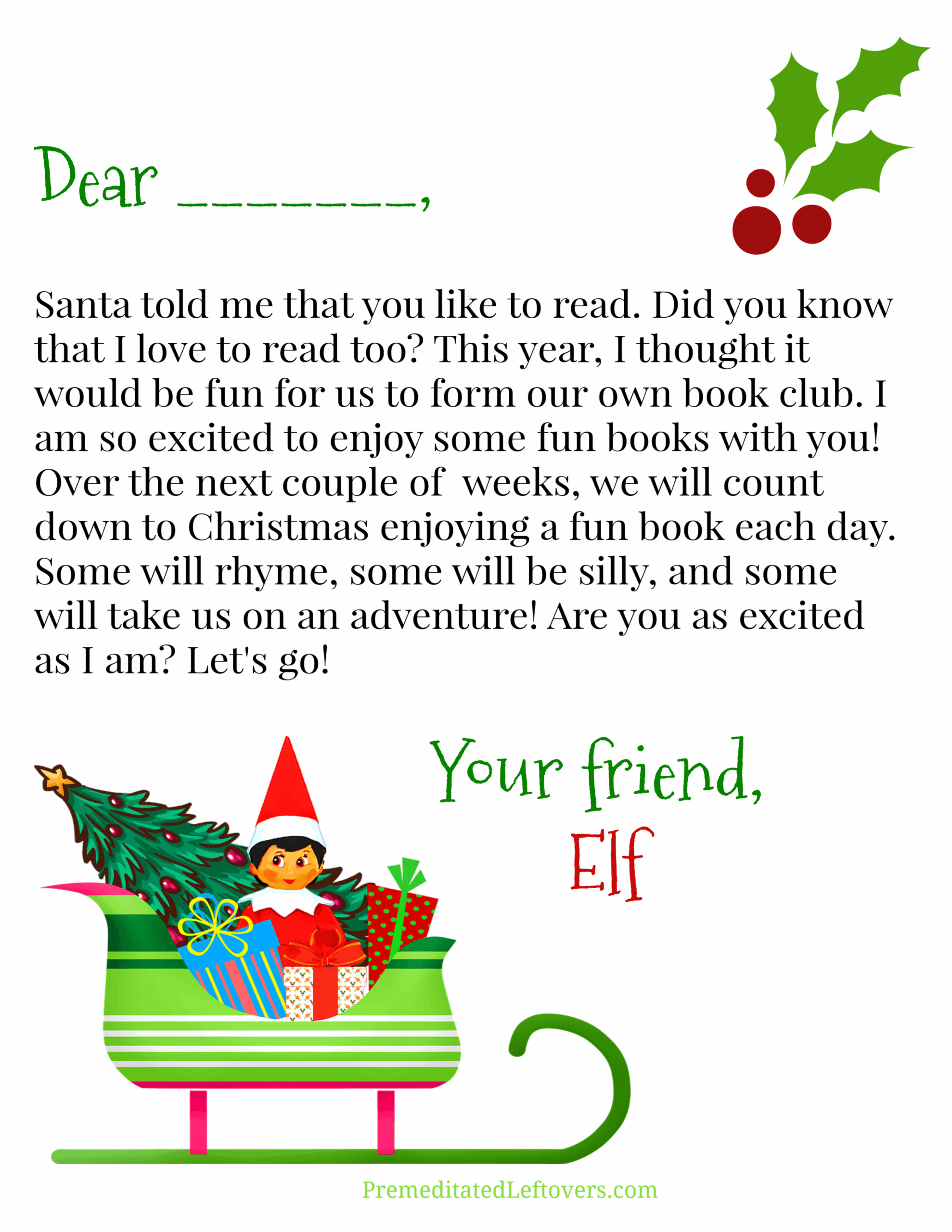 elf goodbye letter free printable