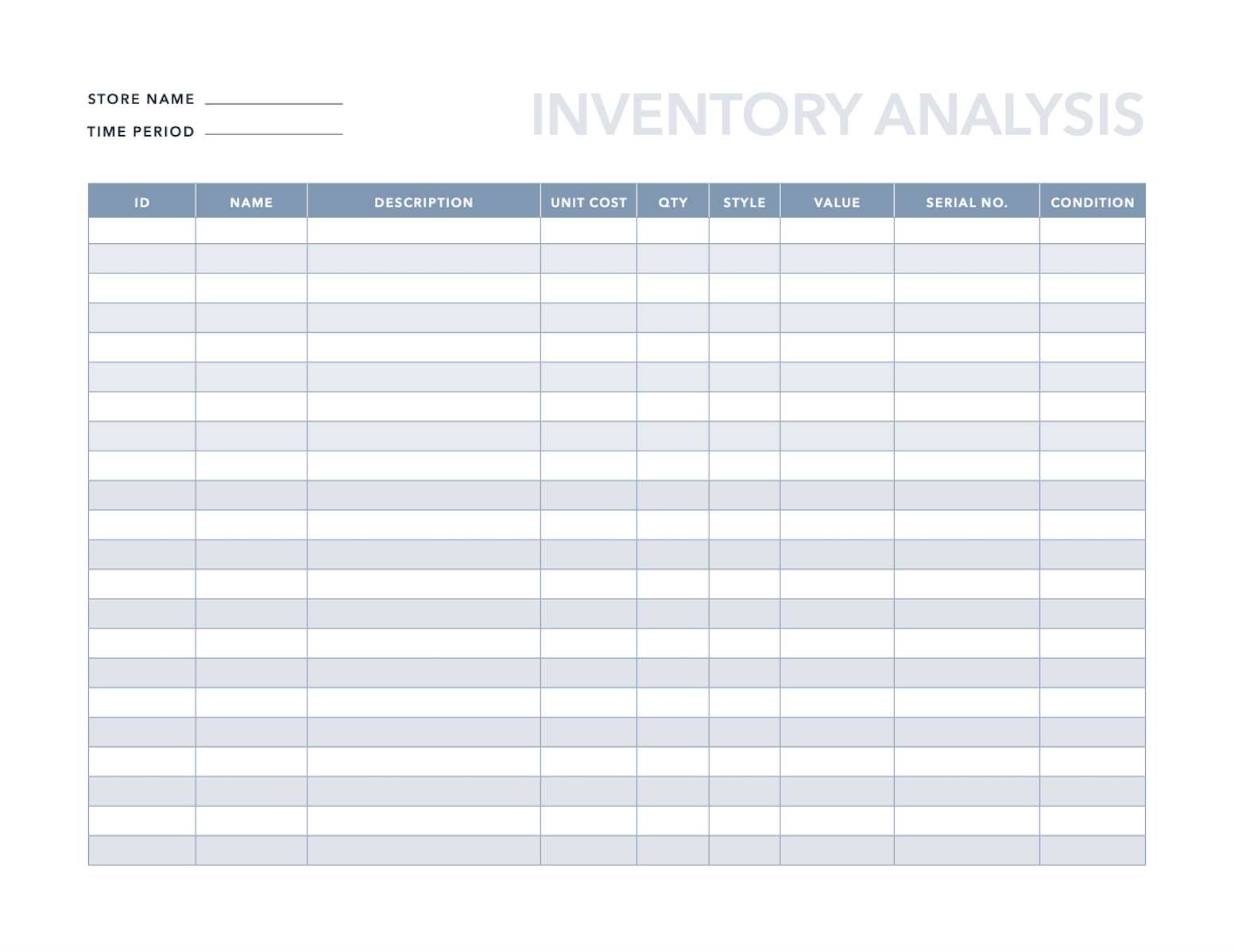 inventory sheet printable