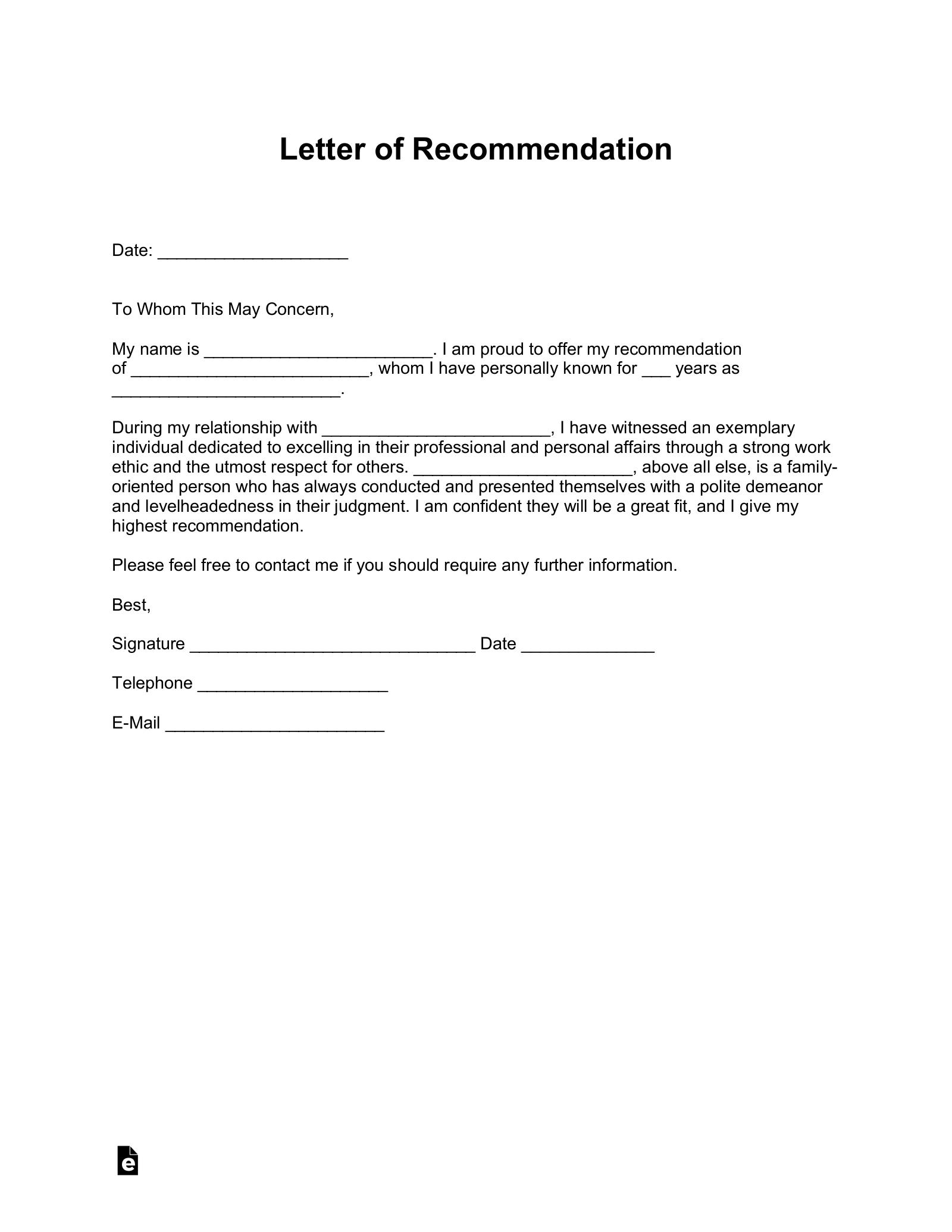 Free Letter Of Recommendation Templates 19 PDF Word EForms Free Letter Of Recommendation Templates 19 PDF Word EForms