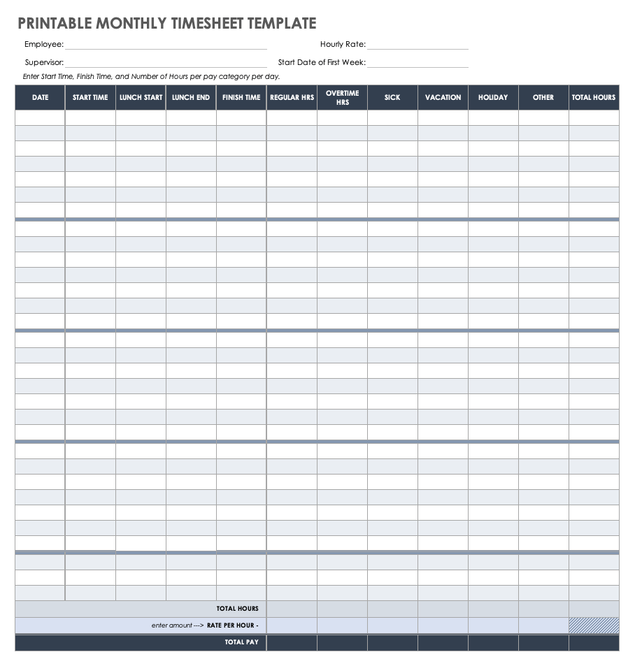 free weekly time sheets printable