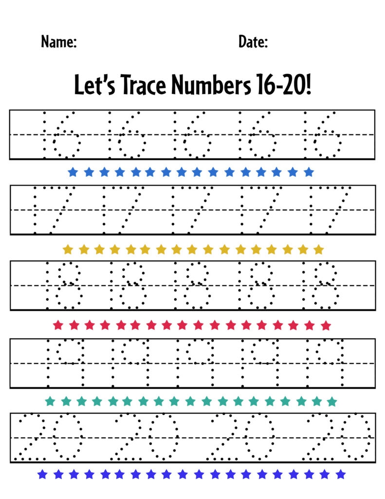 Free Numbers 1 20 Tracing Worksheets The Hollydog Blog