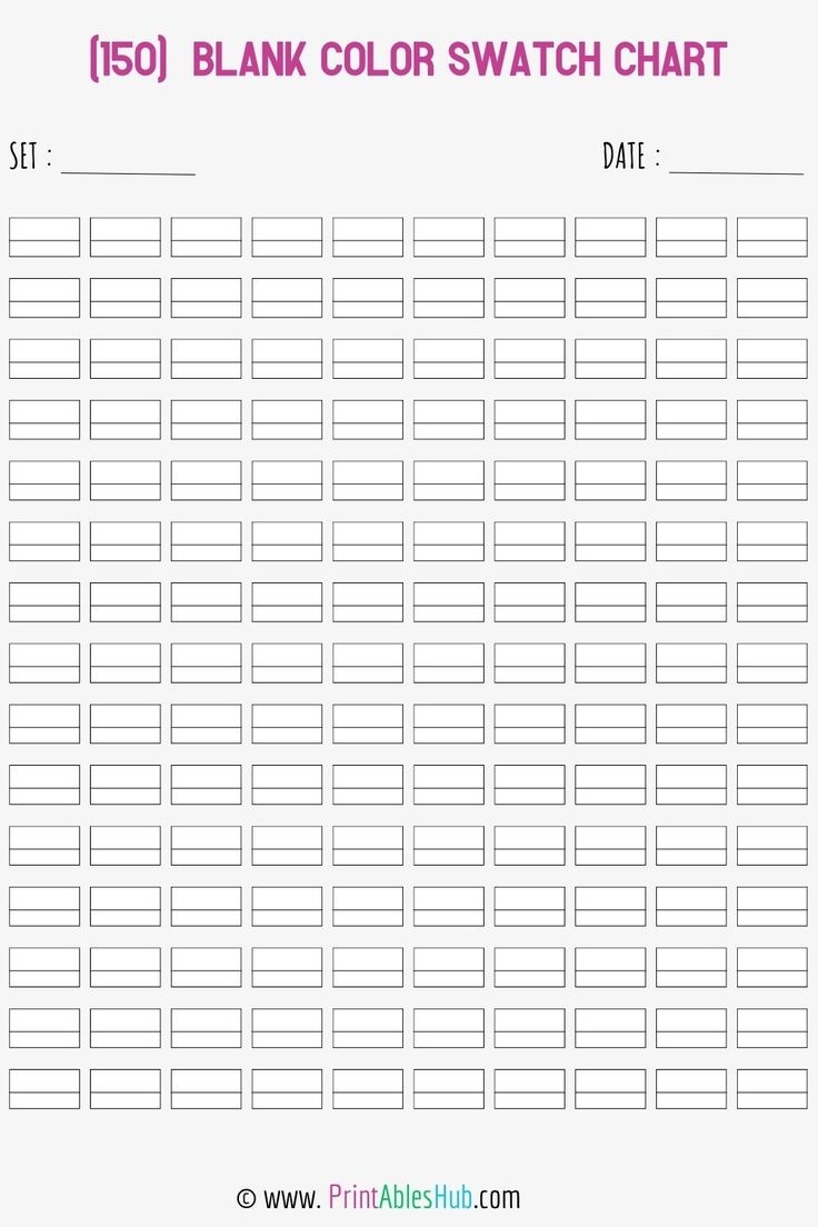 Free Printable 24 50 72 80 100 120 150 168 Blank Color Swatch Chart Template PDF Printables Hub