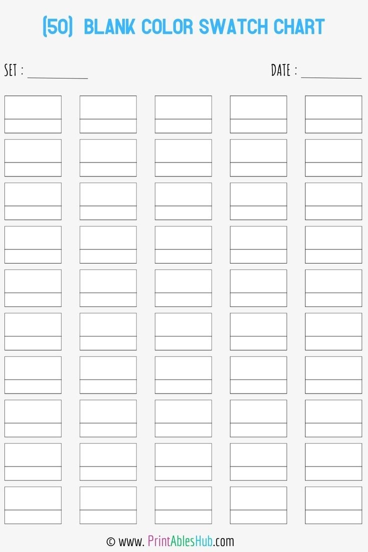 Free Printable 24 50 72 80 100 120 150 168 Blank Color Swatch Chart Template PDF 