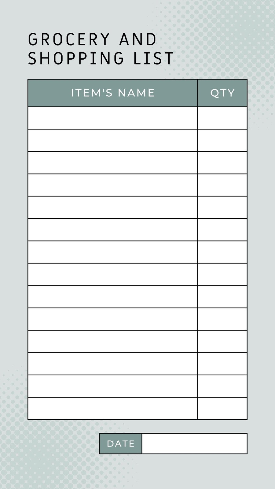 printable shopping list template