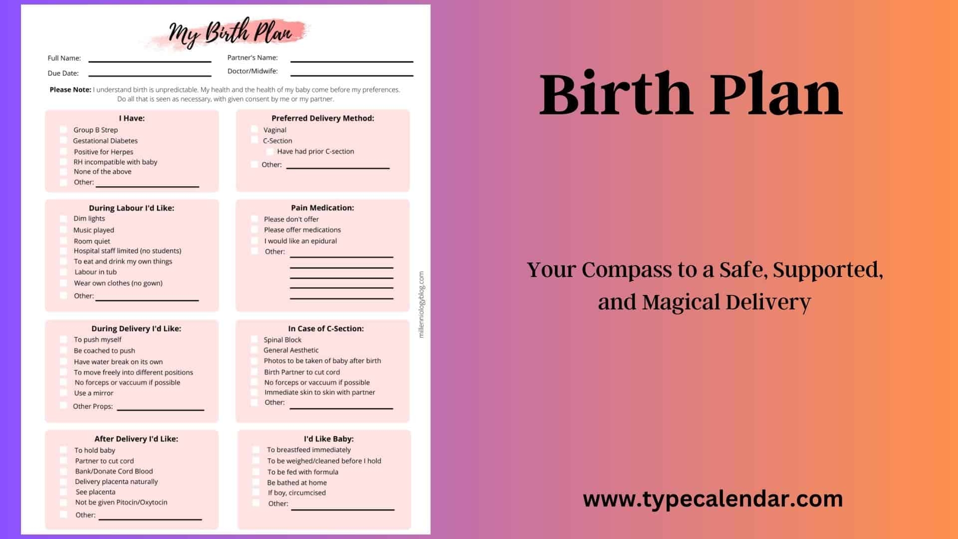 birth plan template free printable