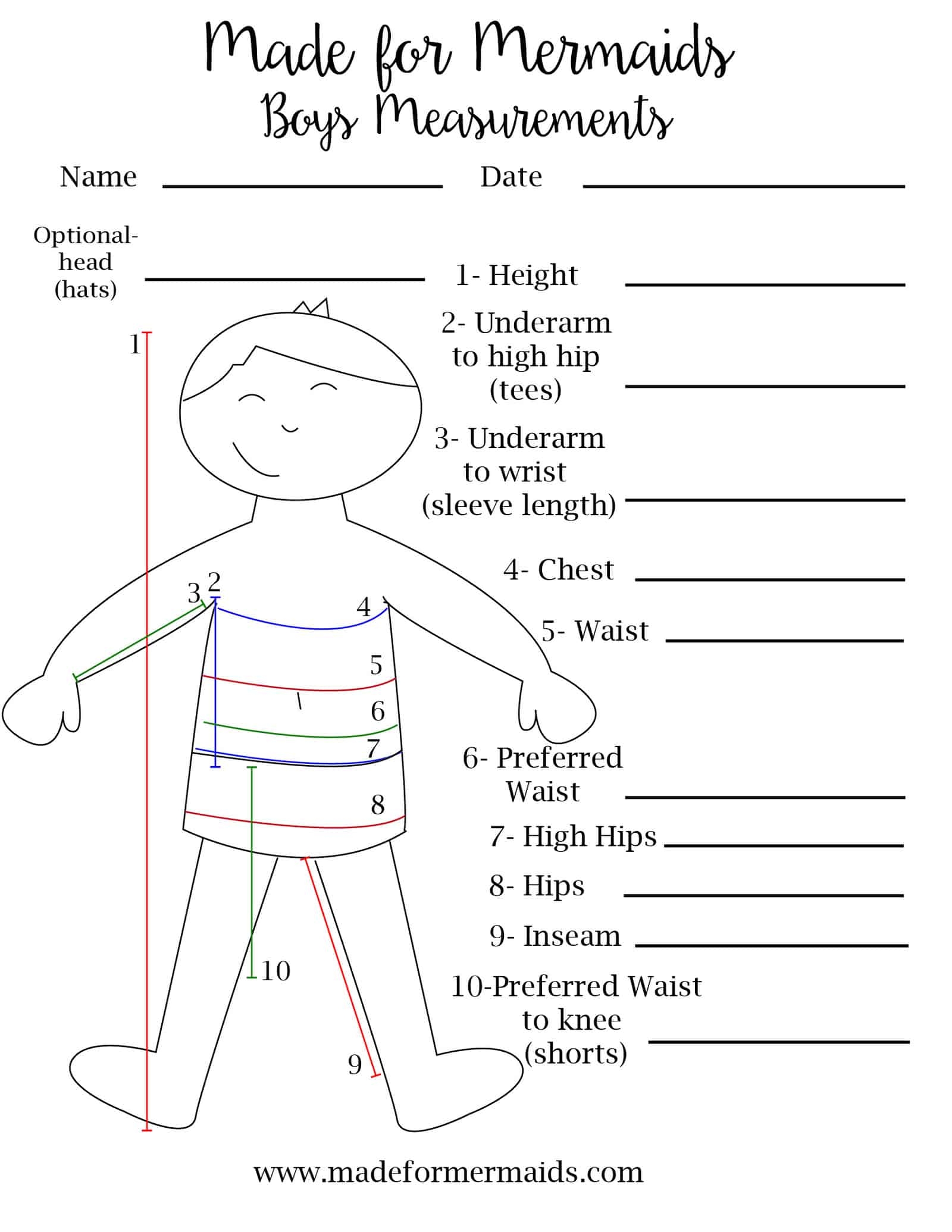 FREE Printable Blank Measurement Chart For Adults Youth