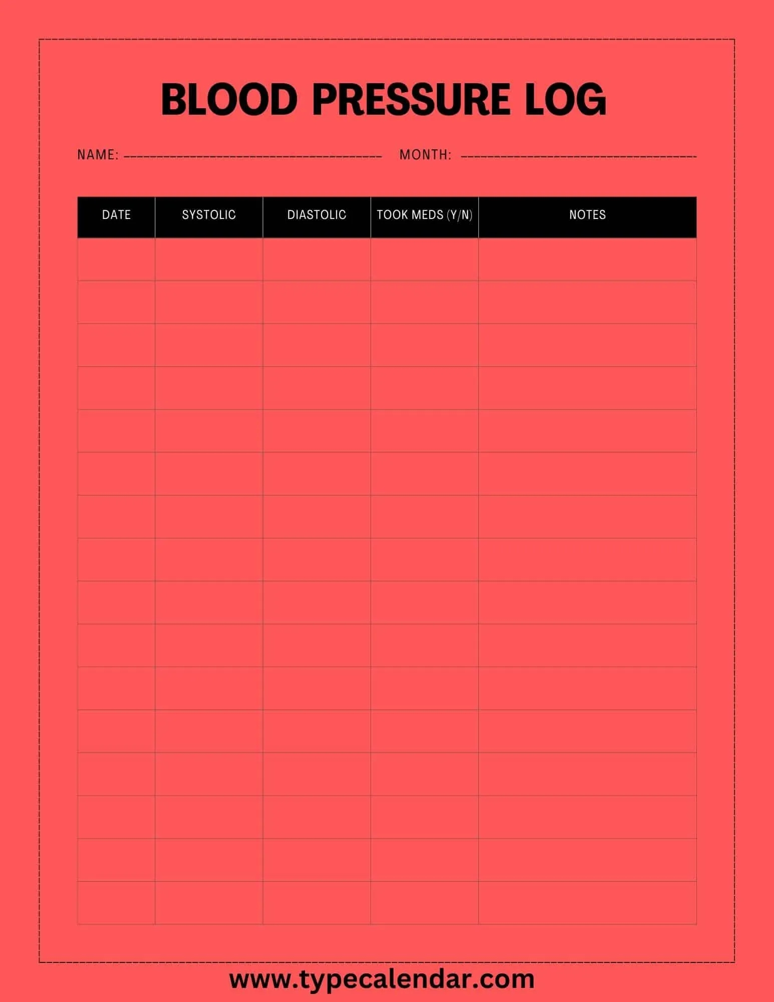 blood pressure chart printable free