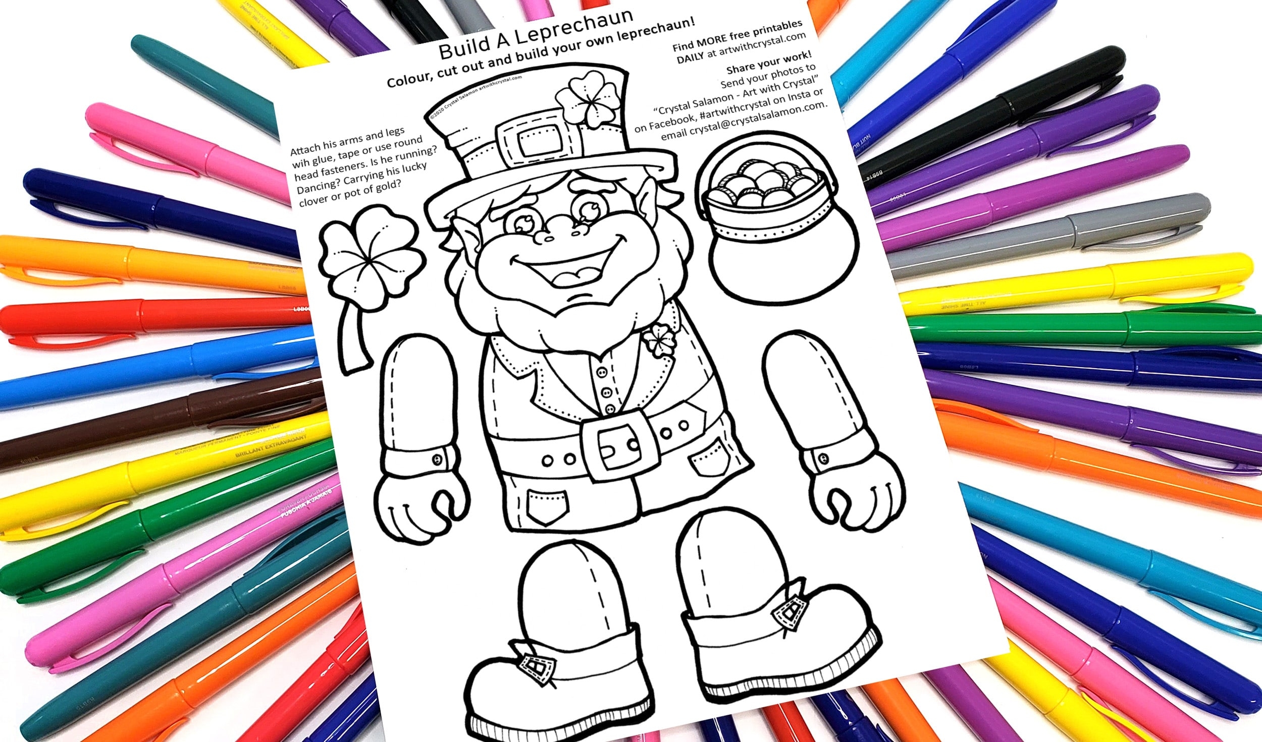 Free Printable Build A Leprechaun Colouring Page Art With Crystal