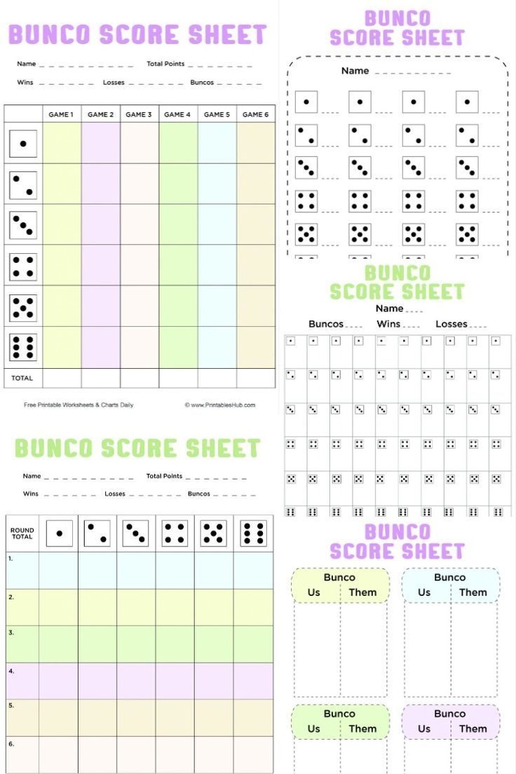 free printable bunco score sheets