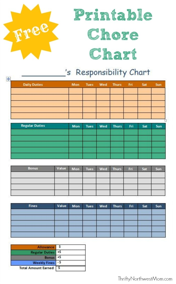 pdf free printable chore charts