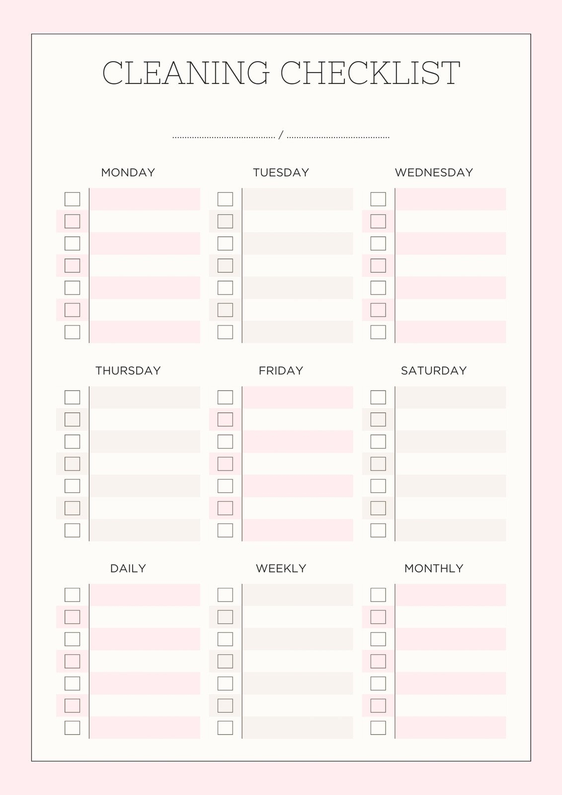 cleaning chart printable