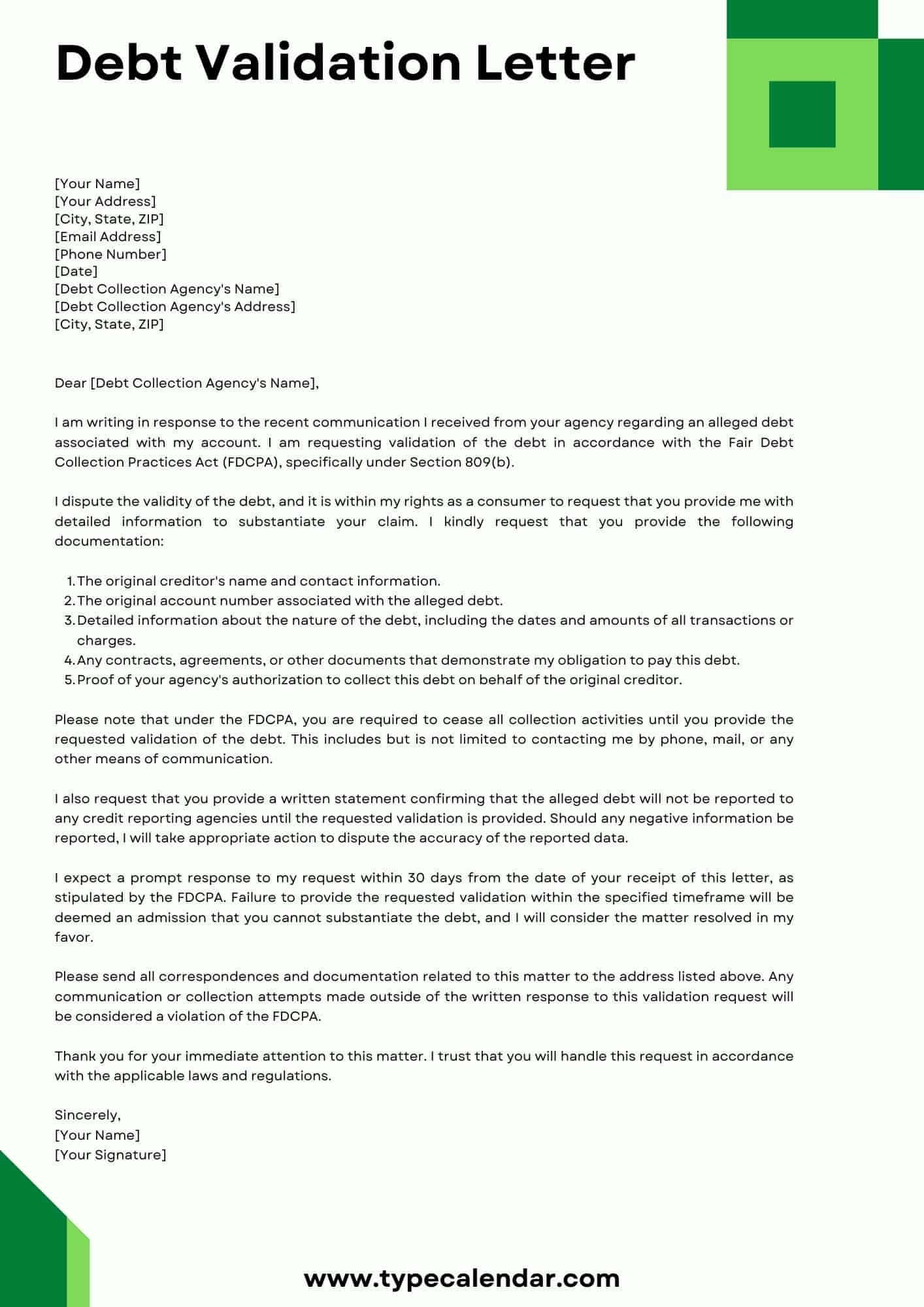 printable debt verification letter