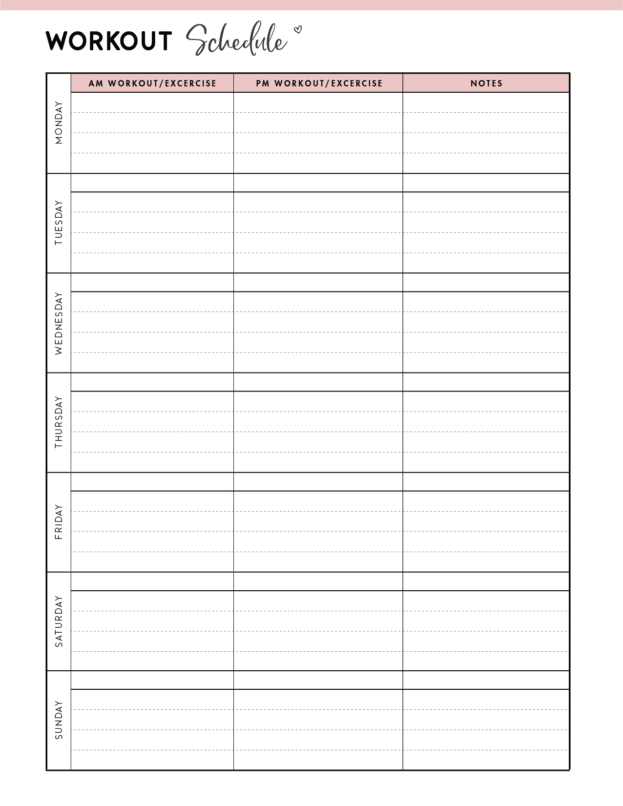 Free Printable Exercise Schedule Template World Of Printables Free Printable Exercise Schedule Template World Of Printables