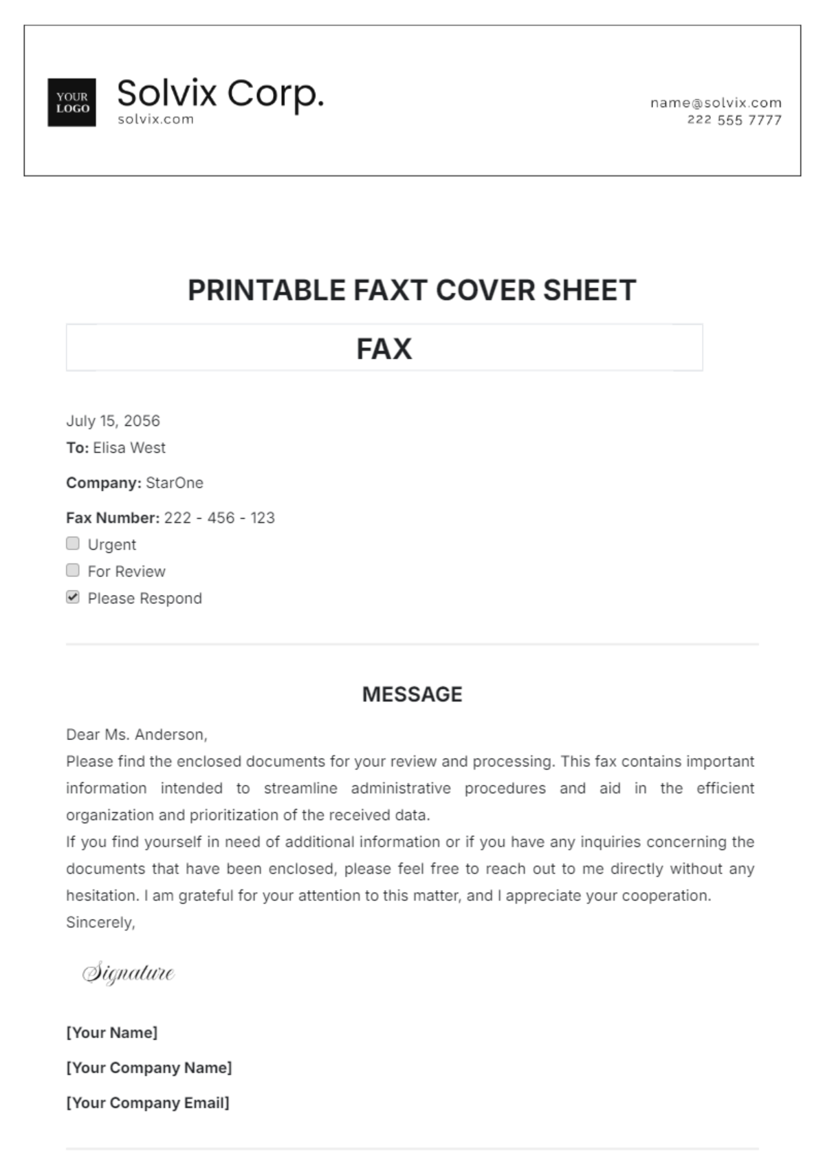 printable cover sheet for fax