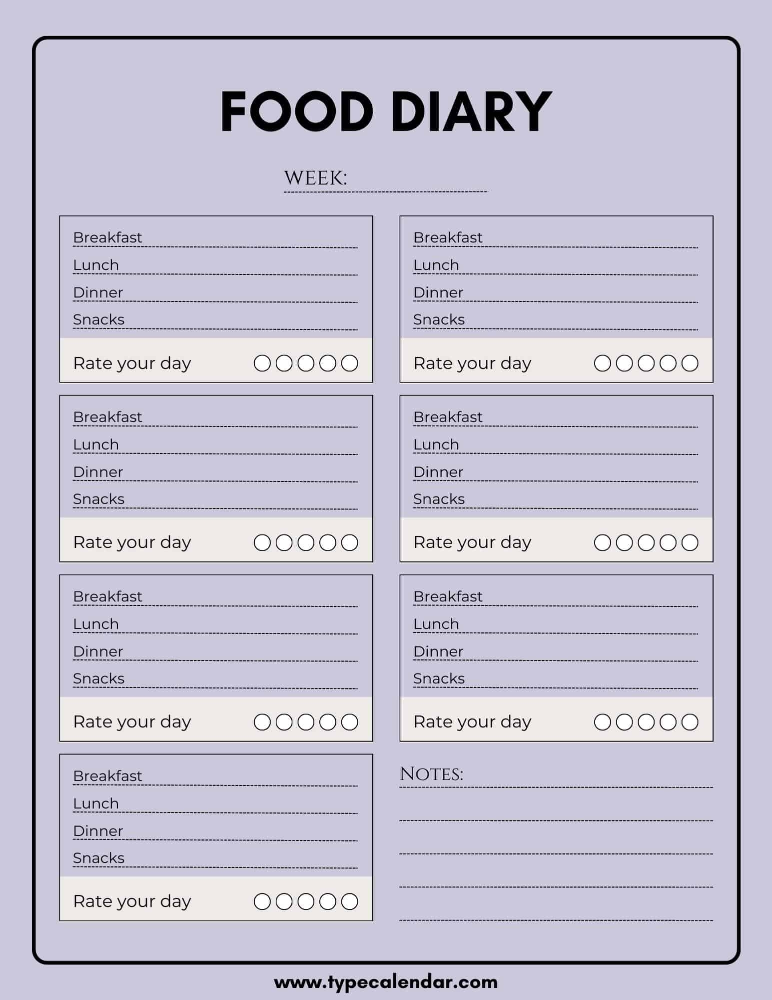 Free Printable Food Diary Templates Word Excel PDF  Free Printable Food Diary Templates Word Excel PDF