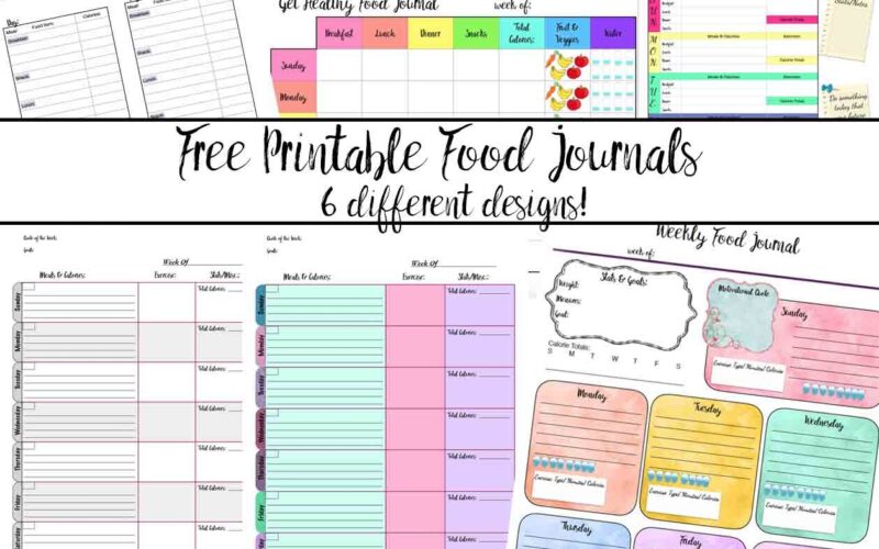 Free Printable Food Journal 6 Different Designs