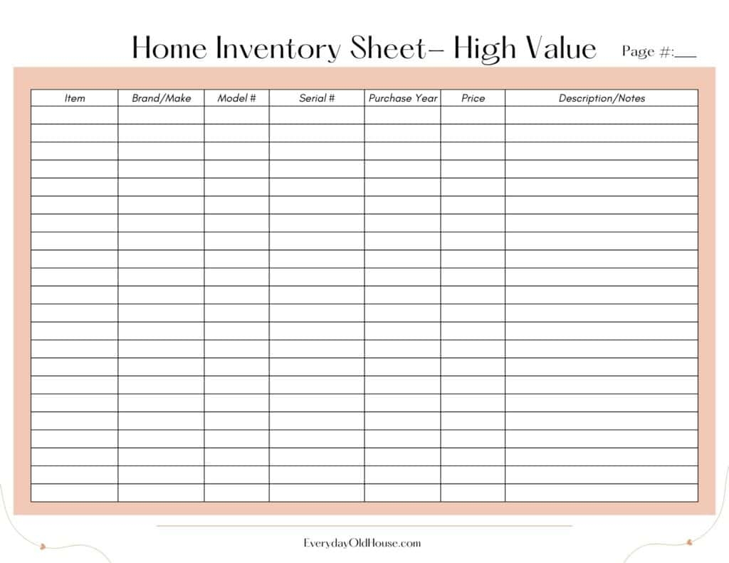 free printable inventory sheets pdf
