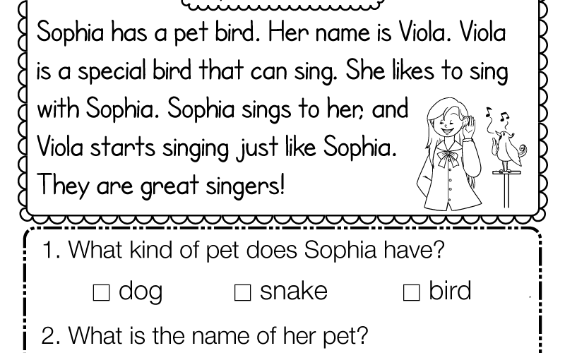 Free Printable Reading Comprehension Worksheet
