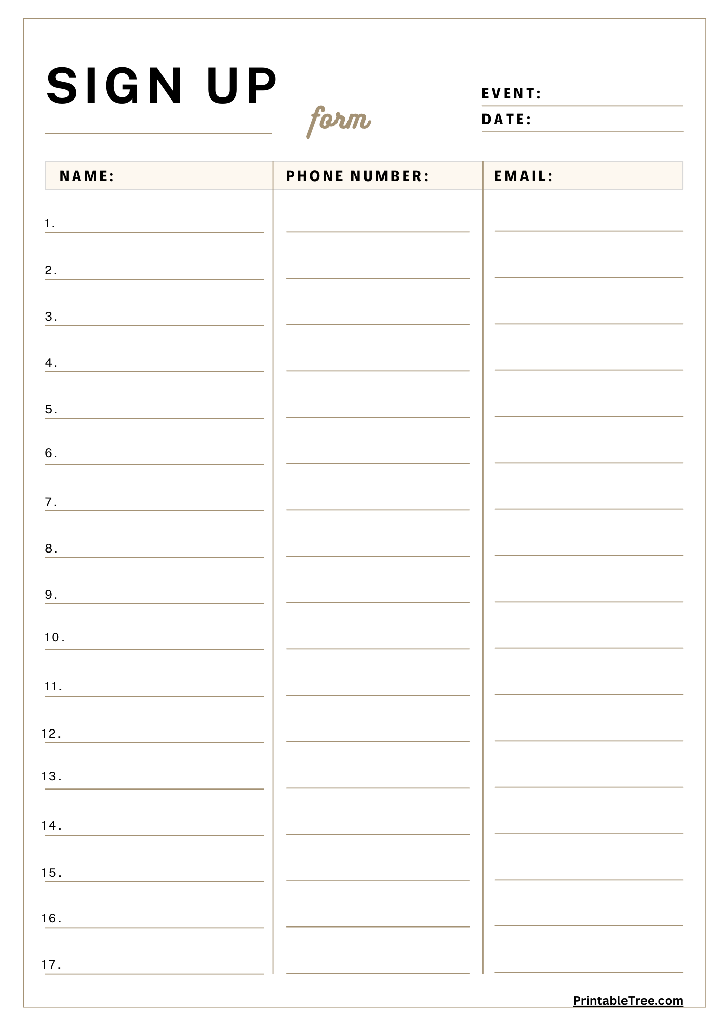 printable sign up sheets